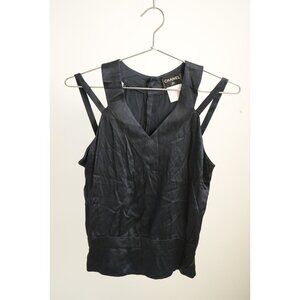 Vintage Chanel Navy Blue Silk Sleeveless Top Blouse Camisole